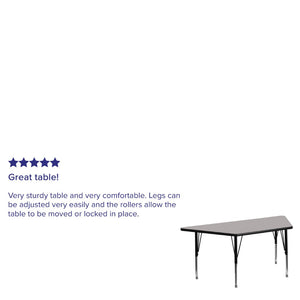 English Elm Wren Height Adjustable Activity Table for Preschool Classrooms - Perfect for Group Learning & Play Gray 25"W x 45"L Trapezoid XU-A2448-TRAP-GY-H-P-GG