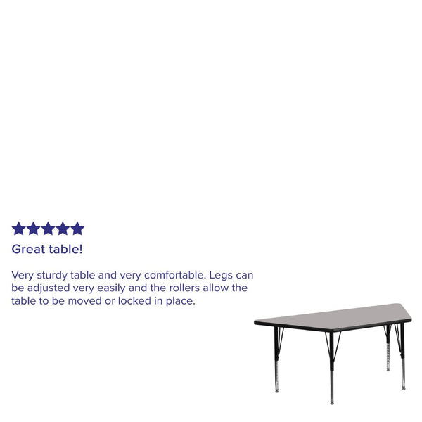 English Elm Wren Height Adjustable Activity Table for Preschool Classrooms - Perfect for Group Learning & Play Gray 25"W x 45"L Trapezoid XU-A2448-TRAP-GY-H-P-GG