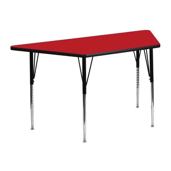 English Elm Wren Versatile Activity Table for Collaborative Learning - Durable, Height Adjustable, Sturdy Design Red 25"W x 45"L Trapezoid XU-A2448-TRAP-RED-H-A-GG