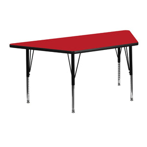English Elm Wren Height Adjustable Activity Table for Preschool Classrooms - Perfect for Group Learning & Play Red 25"W x 45"L Trapezoid XU-A2448-TRAP-RED-H-P-GG