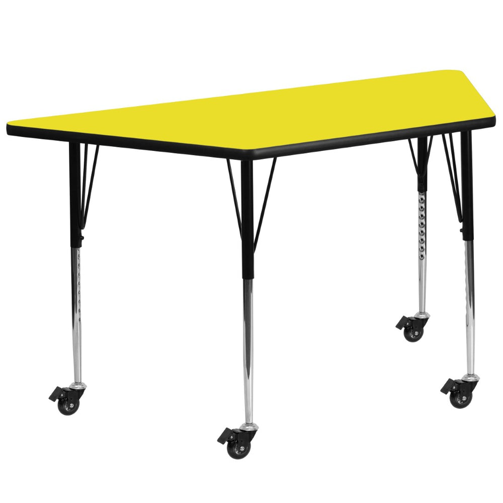English Elm Wren Mobile Trapezoid Activity Table for Collaborative Spaces - Durable, Adjustable, and Versatile Yellow 25"W x 45"L Trapezoid XU-A2448-TRAP-YEL-H-A-CAS-GG