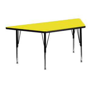 English Elm Wren Height Adjustable Activity Table for Preschool Classrooms - Perfect for Group Learning & Play Yellow 25"W x 45"L Trapezoid XU-A2448-TRAP-YEL-H-P-GG