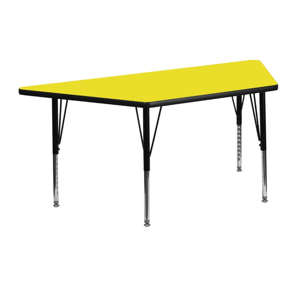 English Elm Wren Height Adjustable Activity Table for Preschool Classrooms - Perfect for Group Learning & Play Yellow 25"W x 45"L Trapezoid XU-A2448-TRAP-YEL-H-P-GG