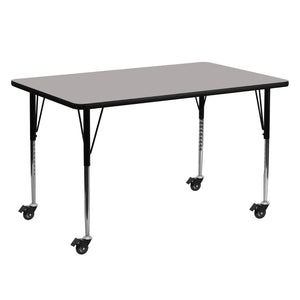 English Elm Wren Mobile Rectangular Activity Table with Height Adjustable Legs for Classrooms and Makerspaces Gray 24"W x 60"L XU-A2460-REC-GY-H-A-CAS-GG