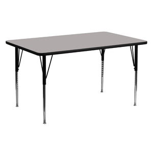 English Elm Wren Rectangular Activity Table with Adjustable Height Legs for Versatile Collaborative Spaces Gray 24"W x 60"L XU-A2460-REC-GY-H-A-GG