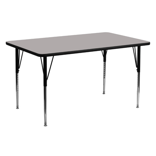 English Elm Wren Rectangular Activity Table with Adjustable Height Legs for Versatile Collaborative Spaces Gray 24"W x 60"L XU-A2460-REC-GY-H-A-GG