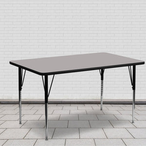 English Elm Wren Rectangular Activity Table with Adjustable Height Legs for Versatile Collaborative Spaces Gray 24"W x 60"L XU-A2460-REC-GY-H-A-GG
