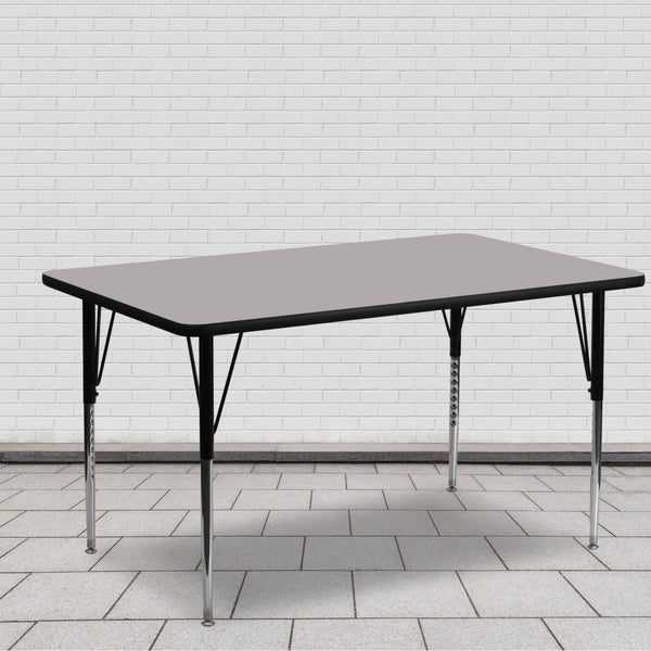 English Elm Wren Rectangular Activity Table with Adjustable Height Legs for Versatile Collaborative Spaces Gray 24"W x 60"L XU-A2460-REC-GY-H-A-GG