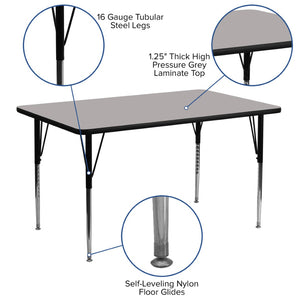 English Elm Wren Rectangular Activity Table with Adjustable Height Legs for Versatile Collaborative Spaces Gray 24"W x 60"L XU-A2460-REC-GY-H-A-GG