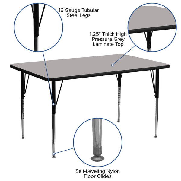 English Elm Wren Rectangular Activity Table with Adjustable Height Legs for Versatile Collaborative Spaces Gray 24"W x 60"L XU-A2460-REC-GY-H-A-GG