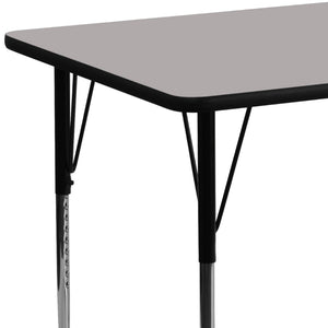 English Elm Wren Rectangular Activity Table with Adjustable Height Legs for Versatile Collaborative Spaces Gray 24"W x 60"L XU-A2460-REC-GY-H-A-GG