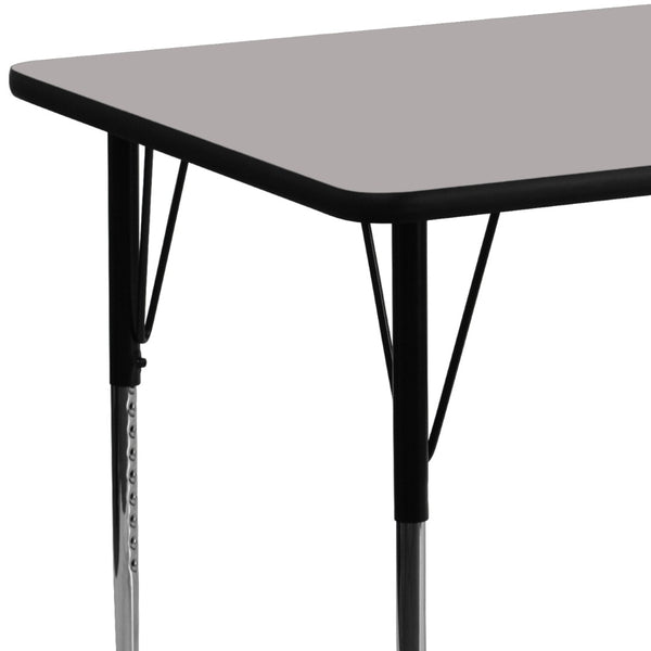 English Elm Wren Rectangular Activity Table with Adjustable Height Legs for Versatile Collaborative Spaces Gray 24"W x 60"L XU-A2460-REC-GY-H-A-GG