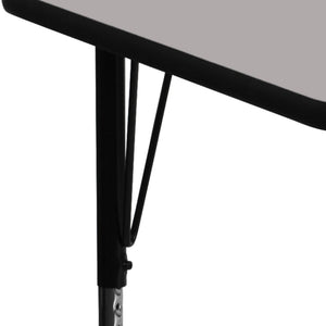 English Elm Wren Rectangular Activity Table with Adjustable Height Legs for Versatile Collaborative Spaces Gray 24"W x 60"L XU-A2460-REC-GY-H-A-GG