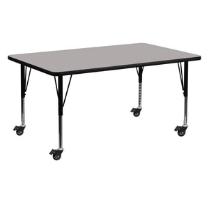 English Elm Wren Mobile Rectangular Activity Table for Kids - Height Adjustable, Durable Design for Classrooms Gray 24"W x 60"L XU-A2460-REC-GY-H-P-CAS-GG