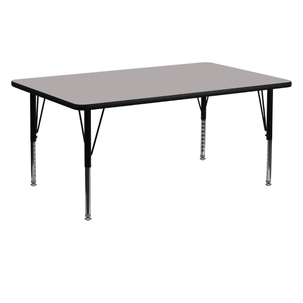 English Elm Wren Height Adjustable Activity Table – Durable, Scratch-Resistant, Ideal for Collaborative Learning Spaces Gray 24"W x 60"L XU-A2460-REC-GY-H-P-GG