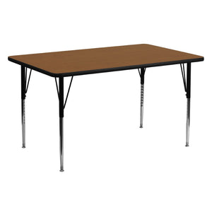 English Elm Wren Rectangular Activity Table with Adjustable Height Legs for Versatile Collaborative Spaces Oak 24"W x 60"L XU-A2460-REC-OAK-H-A-GG