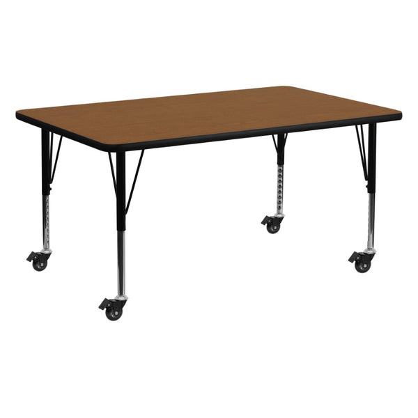 English Elm Wren Mobile Rectangular Activity Table for Kids - Height Adjustable, Durable Design for Classrooms Oak 24"W x 60"L XU-A2460-REC-OAK-H-P-CAS-GG