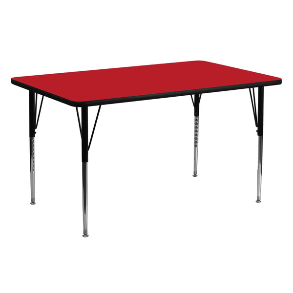 English Elm Wren Rectangular Activity Table with Adjustable Height Legs for Versatile Collaborative Spaces Red 24"W x 60"L XU-A2460-REC-RED-H-A-GG