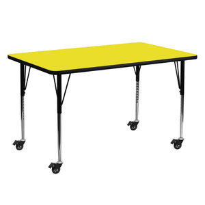 English Elm Wren Mobile Rectangular Activity Table with Height Adjustable Legs for Classrooms and Makerspaces Yellow 24"W x 60"L XU-A2460-REC-YEL-H-A-CAS-GG