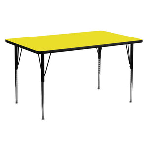 English Elm Wren Rectangular Activity Table with Adjustable Height Legs for Versatile Collaborative Spaces Yellow 24"W x 60"L XU-A2460-REC-YEL-H-A-GG