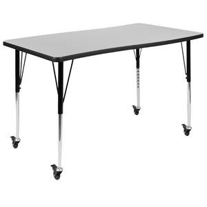 English Elm Wren Mobile Rectangle Wave Activity Table for Collaborative Spaces with Adjustable Height & Locking Casters Grey 28"W x 47.5"L XU-A3048-CON-GY-T-A-CAS-GG