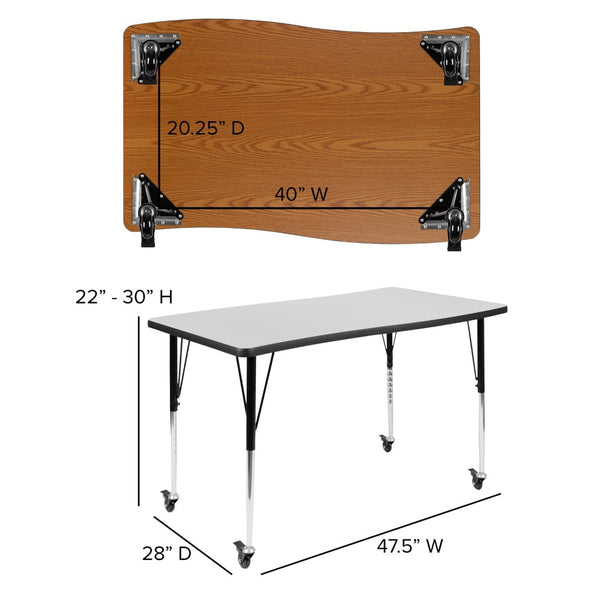 English Elm Wren Mobile Rectangle Wave Activity Table for Collaborative Spaces with Adjustable Height & Locking Casters Grey 28"W x 47.5"L XU-A3048-CON-GY-T-A-CAS-GG