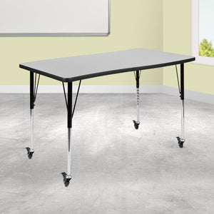 English Elm Wren Mobile Rectangle Wave Activity Table for Collaborative Spaces with Adjustable Height & Locking Casters Grey 28"W x 47.5"L XU-A3048-CON-GY-T-A-CAS-GG