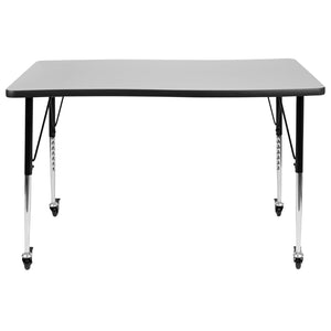 English Elm Wren Mobile Rectangle Wave Activity Table for Collaborative Spaces with Adjustable Height & Locking Casters Grey 28"W x 47.5"L XU-A3048-CON-GY-T-A-CAS-GG