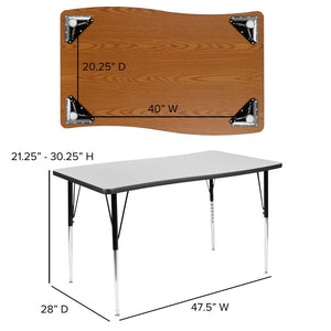 English Elm Wren Collaborative Wave Activity Table for Classrooms and Offices - Durable, Adjustable, Modern Design Grey 28"W x 47.5"L XU-A3048-CON-GY-T-A-GG
