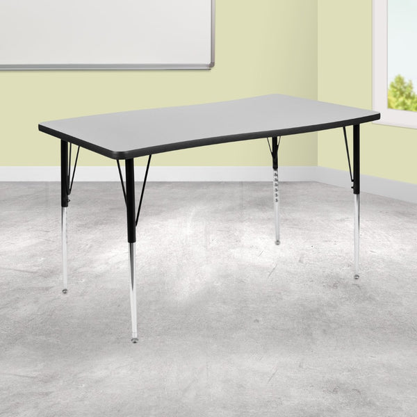 English Elm Wren Collaborative Wave Activity Table for Classrooms and Offices - Durable, Adjustable, Modern Design Grey 28"W x 47.5"L XU-A3048-CON-GY-T-A-GG