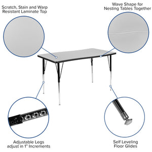 English Elm Wren Collaborative Wave Activity Table for Classrooms and Offices - Durable, Adjustable, Modern Design Grey 28"W x 47.5"L XU-A3048-CON-GY-T-A-GG