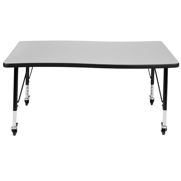 English Elm Wren Mobile Rectangle Wave Activity Table for Flexible Learning Spaces - Durable & Height Adjustable Grey 28"W x 47.5"L XU-A3048-CON-GY-T-P-CAS-GG