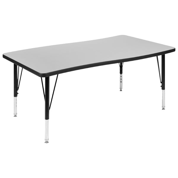 English Elm Wren Rectangle Wave Flexible Activity Table for Collaborative Learning Spaces - Adjustable Height Design Grey 28"W x 47.5"L XU-A3048-CON-GY-T-P-GG