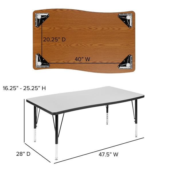 English Elm Wren Rectangle Wave Flexible Activity Table for Collaborative Learning Spaces - Adjustable Height Design Grey 28"W x 47.5"L XU-A3048-CON-GY-T-P-GG