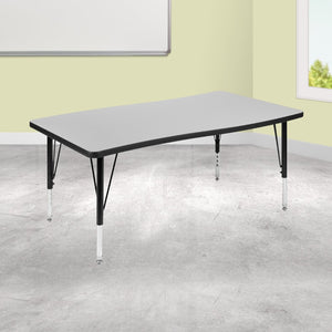 English Elm Wren Rectangle Wave Flexible Activity Table for Collaborative Learning Spaces - Adjustable Height Design Grey 28"W x 47.5"L XU-A3048-CON-GY-T-P-GG