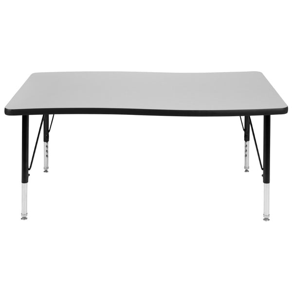 English Elm Wren Rectangle Wave Flexible Activity Table for Collaborative Learning Spaces - Adjustable Height Design Grey 28"W x 47.5"L XU-A3048-CON-GY-T-P-GG
