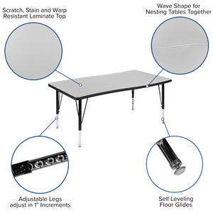 English Elm Wren Rectangle Wave Flexible Activity Table for Collaborative Learning Spaces - Adjustable Height Design Grey 28"W x 47.5"L XU-A3048-CON-GY-T-P-GG