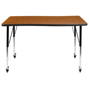 English Elm Wren Mobile Rectangle Wave Activity Table for Collaborative Spaces with Adjustable Height & Locking Casters Oak 28"W x 47.5"L XU-A3048-CON-OAK-T-A-CAS-GG