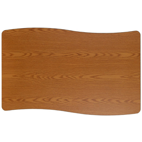 English Elm Wren Mobile Rectangle Wave Activity Table for Collaborative Spaces with Adjustable Height & Locking Casters Oak 28"W x 47.5"L XU-A3048-CON-OAK-T-A-CAS-GG