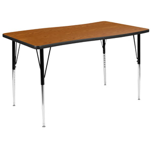 English Elm Wren Collaborative Wave Activity Table for Classrooms and Offices - Durable, Adjustable, Modern Design Oak 28"W x 47.5"L XU-A3048-CON-OAK-T-A-GG