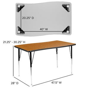 English Elm Wren Collaborative Wave Activity Table for Classrooms and Offices - Durable, Adjustable, Modern Design Oak 28"W x 47.5"L XU-A3048-CON-OAK-T-A-GG