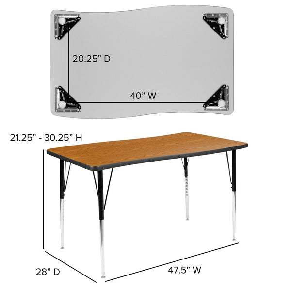 English Elm Wren Collaborative Wave Activity Table for Classrooms and Offices - Durable, Adjustable, Modern Design Oak 28"W x 47.5"L XU-A3048-CON-OAK-T-A-GG