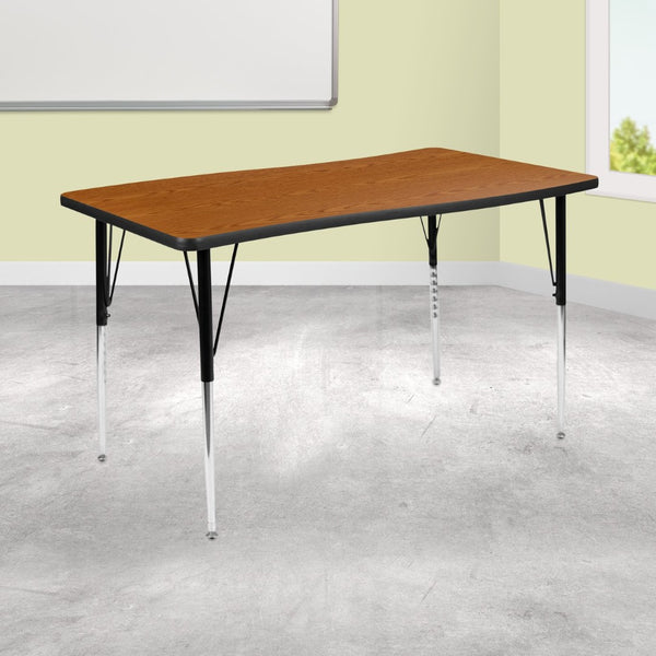 English Elm Wren Collaborative Wave Activity Table for Classrooms and Offices - Durable, Adjustable, Modern Design Oak 28"W x 47.5"L XU-A3048-CON-OAK-T-A-GG
