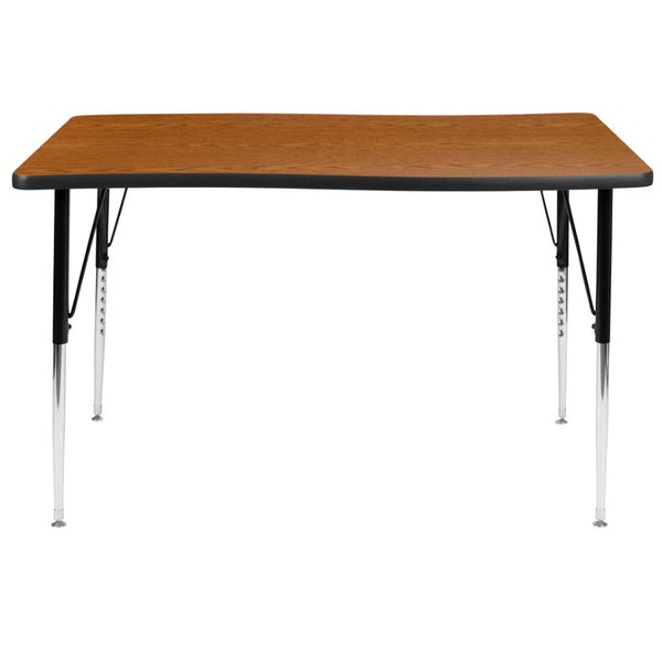 English Elm Wren Collaborative Wave Activity Table for Classrooms and Offices - Durable, Adjustable, Modern Design Oak 28"W x 47.5"L XU-A3048-CON-OAK-T-A-GG