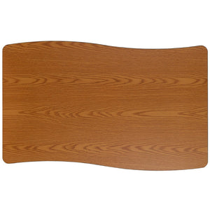 English Elm Wren Mobile Rectangle Wave Activity Table for Flexible Learning Spaces - Durable & Height Adjustable Oak 28"W x 47.5"L XU-A3048-CON-OAK-T-P-CAS-GG
