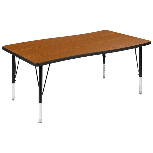 English Elm Wren Rectangle Wave Flexible Activity Table for Collaborative Learning Spaces - Adjustable Height Design Oak 28"W x 47.5"L XU-A3048-CON-OAK-T-P-GG