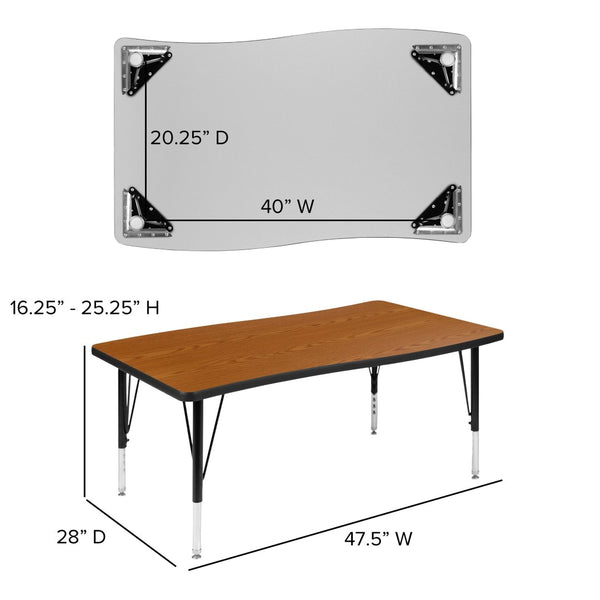 English Elm Wren Rectangle Wave Flexible Activity Table for Collaborative Learning Spaces - Adjustable Height Design Oak 28"W x 47.5"L XU-A3048-CON-OAK-T-P-GG