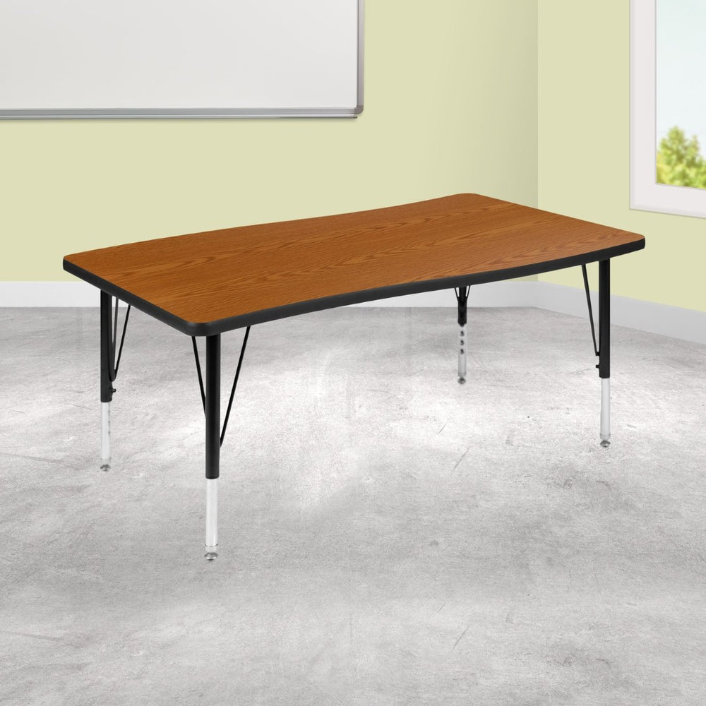 English Elm Wren Rectangle Wave Flexible Activity Table for Collaborative Learning Spaces - Adjustable Height Design Oak 28"W x 47.5"L XU-A3048-CON-OAK-T-P-GG
