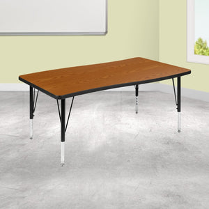 English Elm Wren Rectangle Wave Flexible Activity Table for Collaborative Learning Spaces - Adjustable Height Design Oak 28"W x 47.5"L XU-A3048-CON-OAK-T-P-GG