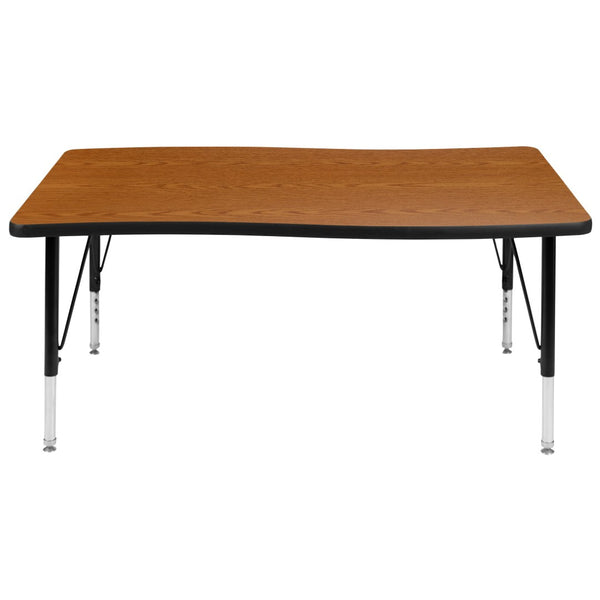 English Elm Wren Rectangle Wave Flexible Activity Table for Collaborative Learning Spaces - Adjustable Height Design Oak 28"W x 47.5"L XU-A3048-CON-OAK-T-P-GG